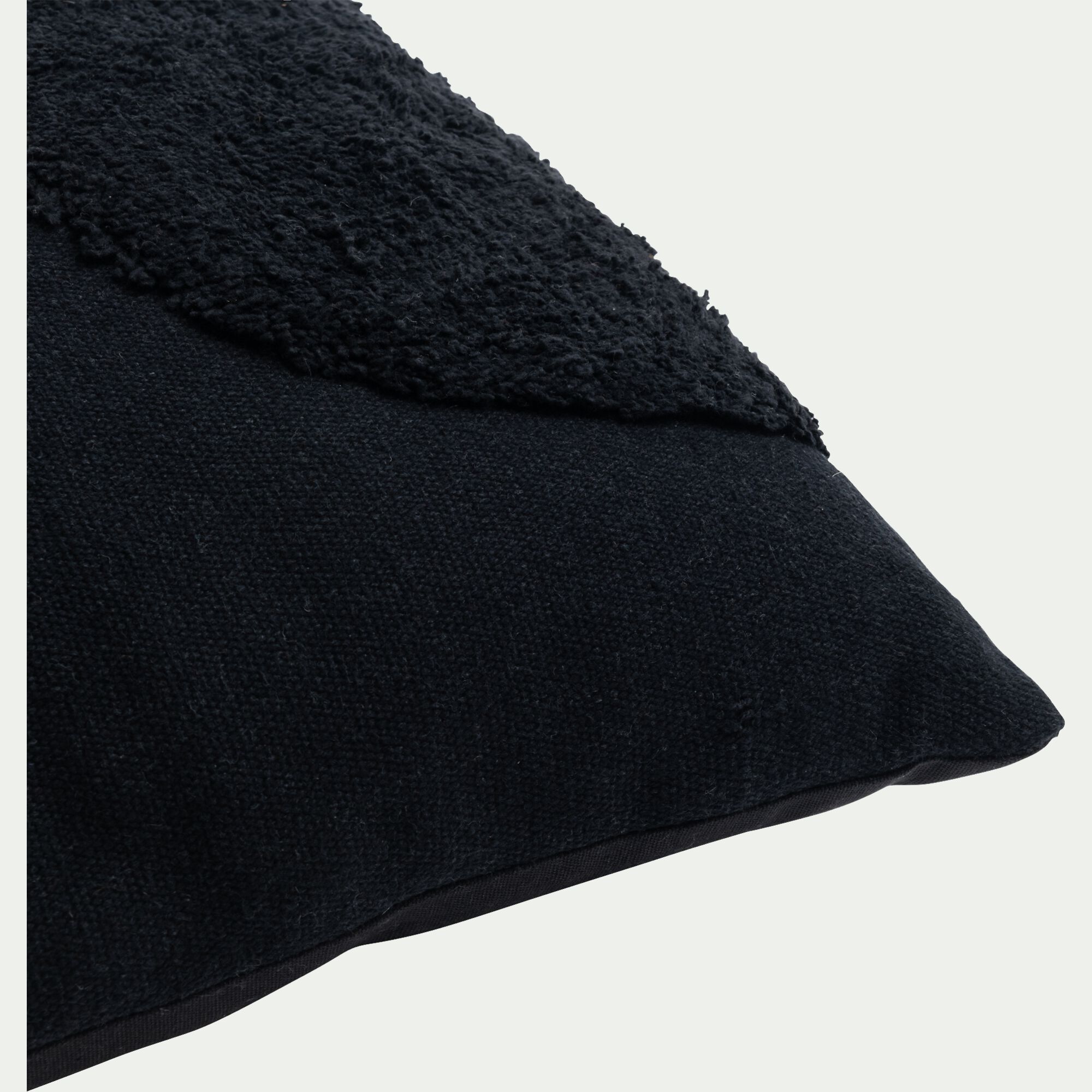 OLLIA - Coussin motifs laineux en coton 45x45cm - noir