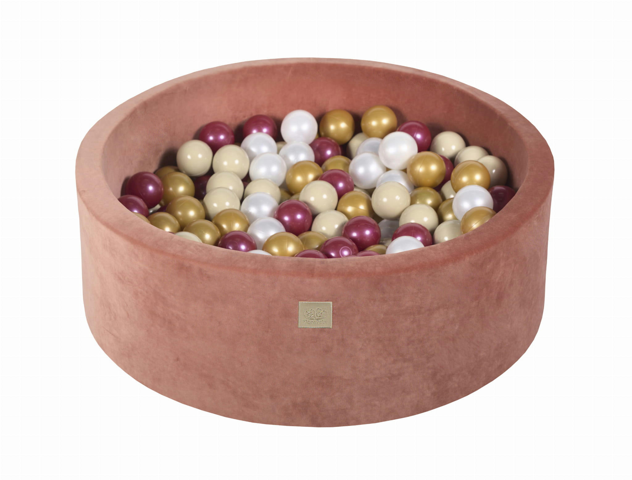 VELVET - Piscine en velours marsala à balles bordeaux, or et beiges H30cm