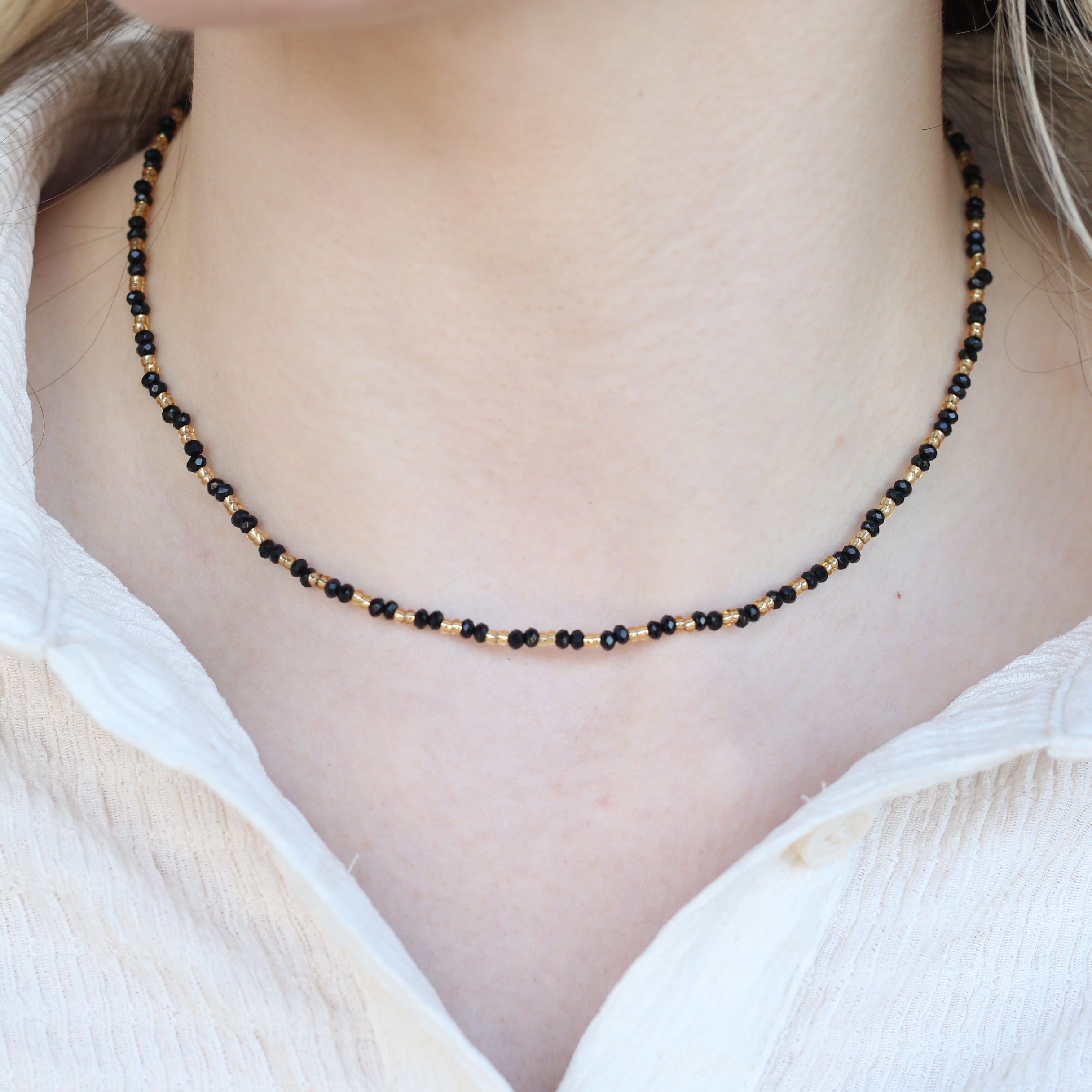 The Colourful Aura Handmade Black Gold Crystal Beaded Indian Asian Nazar Mangalsutra Necklace