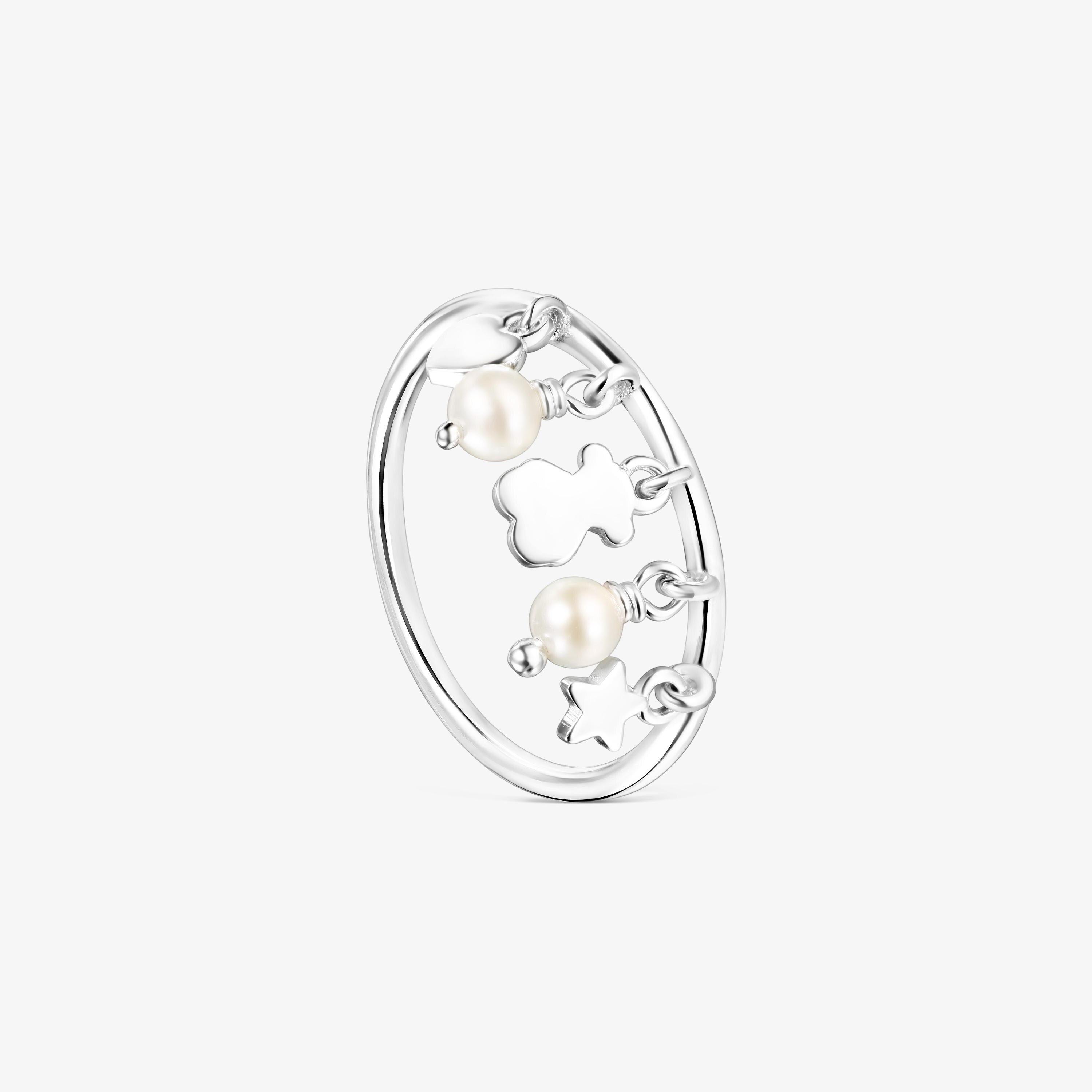 Anillo de plata y perlas motivos oso, corazón y estrella Cool Joy