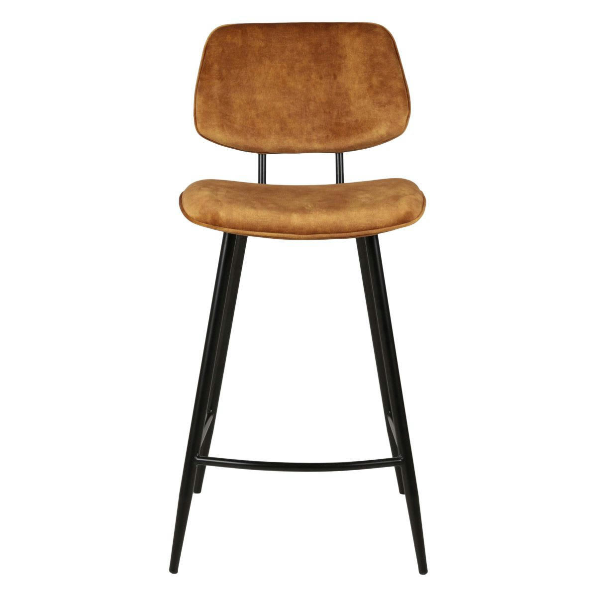LIZZY - Chaise plan de travail velours ocre pieds métal noir h68 cm