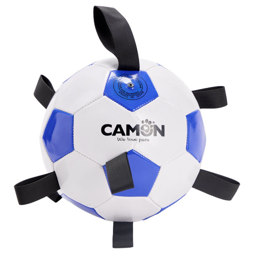 Jouet pour chien ballon de foot souple blanc et bleu Ø19cm