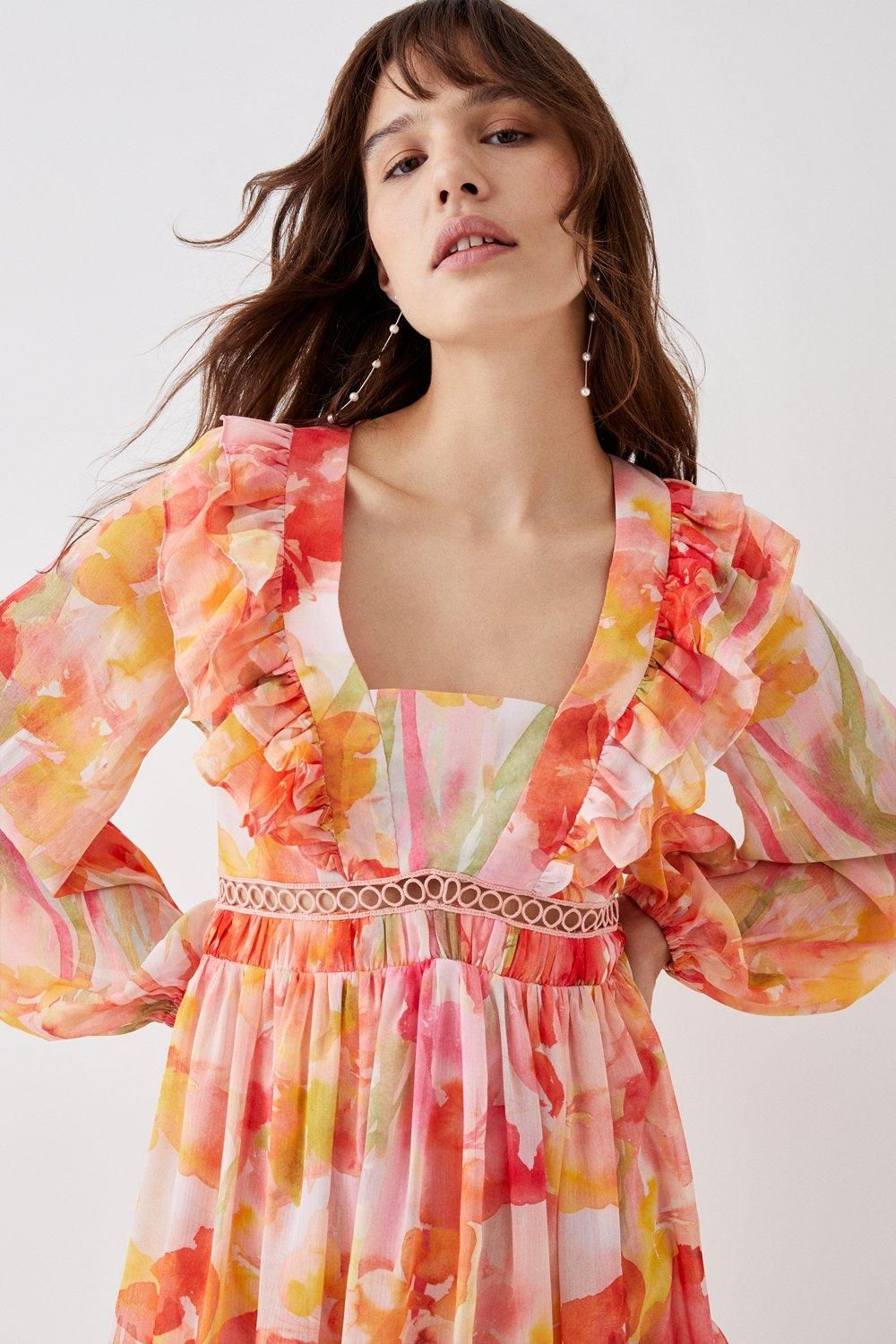 Coast Printed Tie Back Ruffle Detail Mini Dress