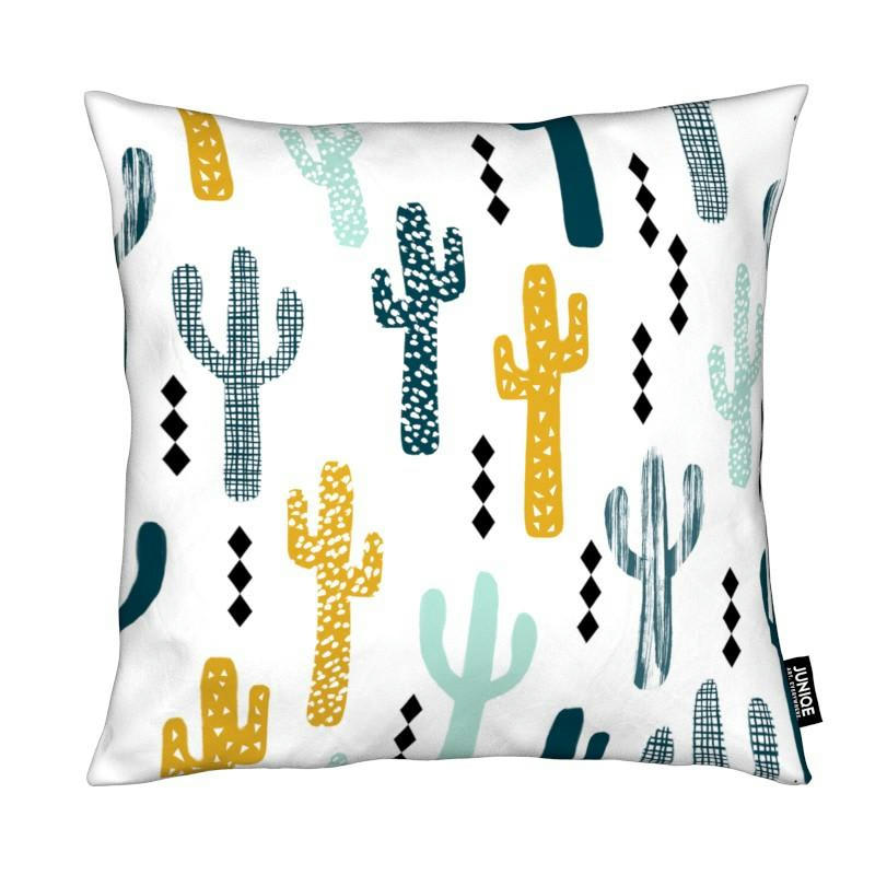 CACTUS MUSTARD - Coussin en microfibre en jaune & vert 30x30