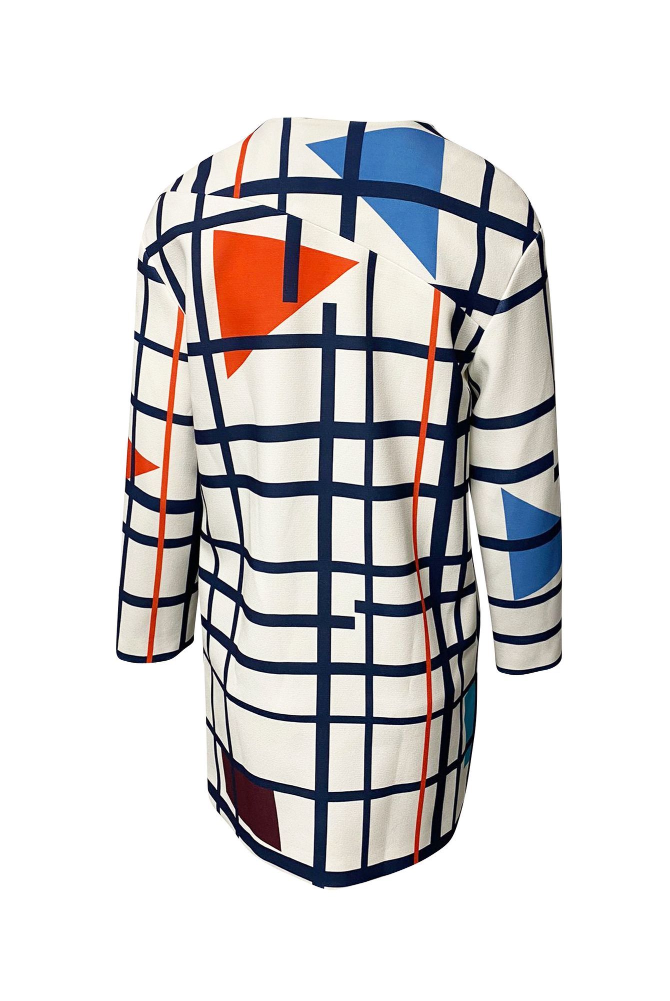 Rejina Pyo Preloved Lightweight Geometric Print Coat White Viscose