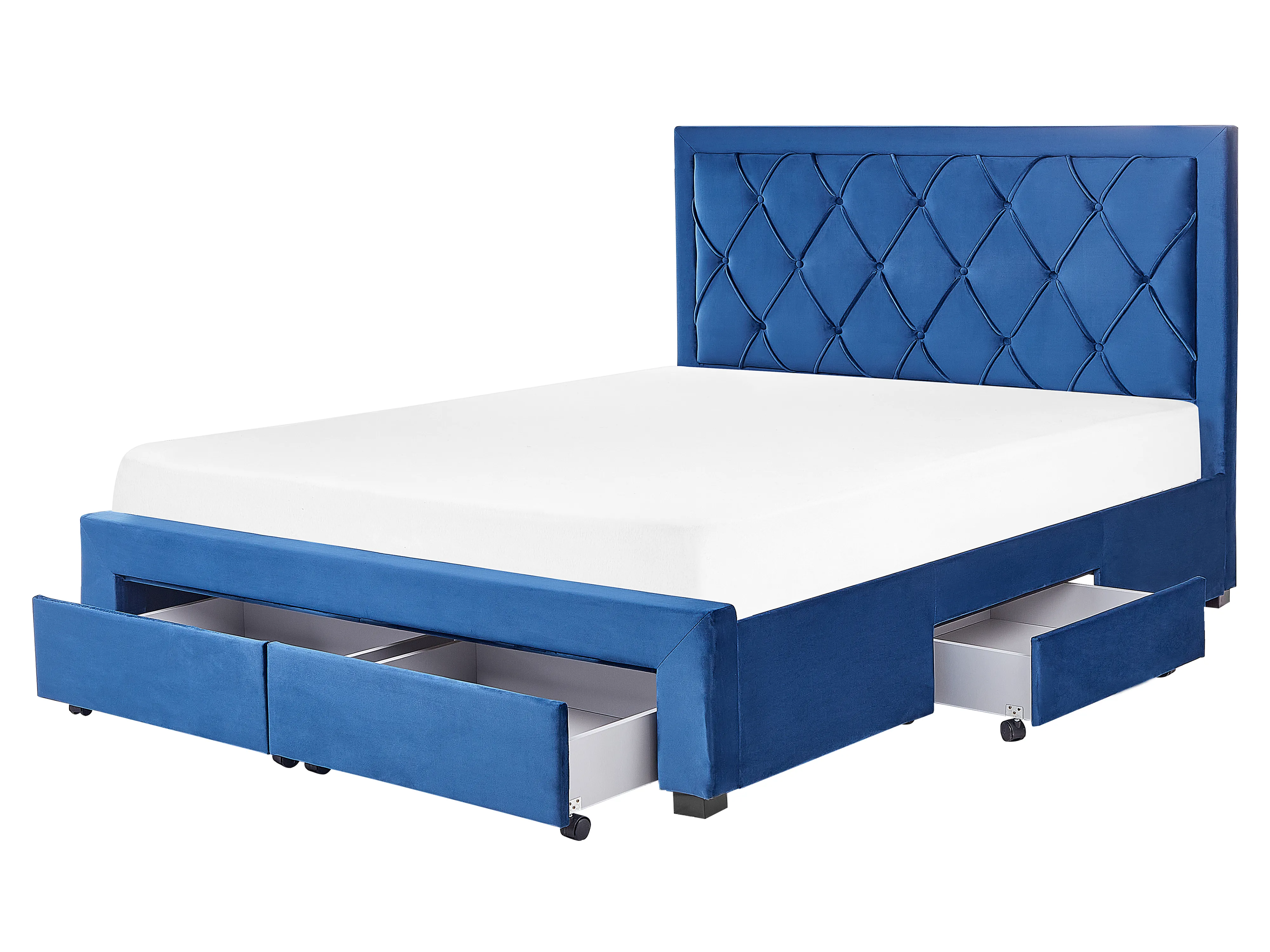Bed with Storage Drawers Velvet LIEVIN 140 x 200 cm (EU Double) Navy Blue