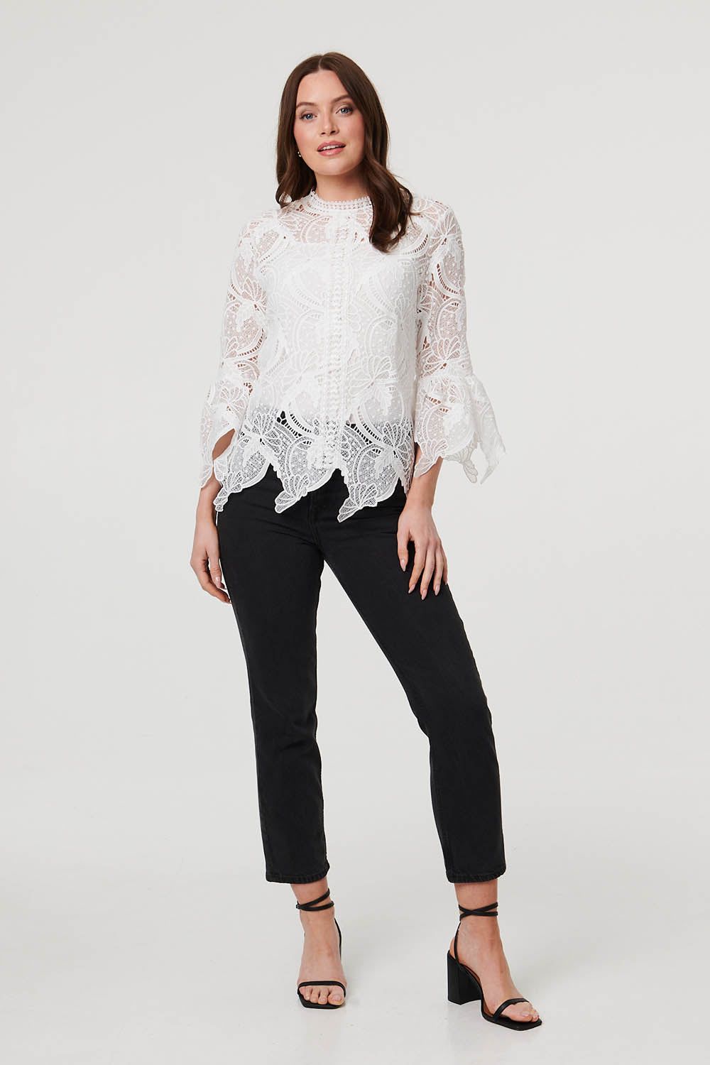 Izabel London Semi Sheer Lace Layer Frilled Hem Blouse