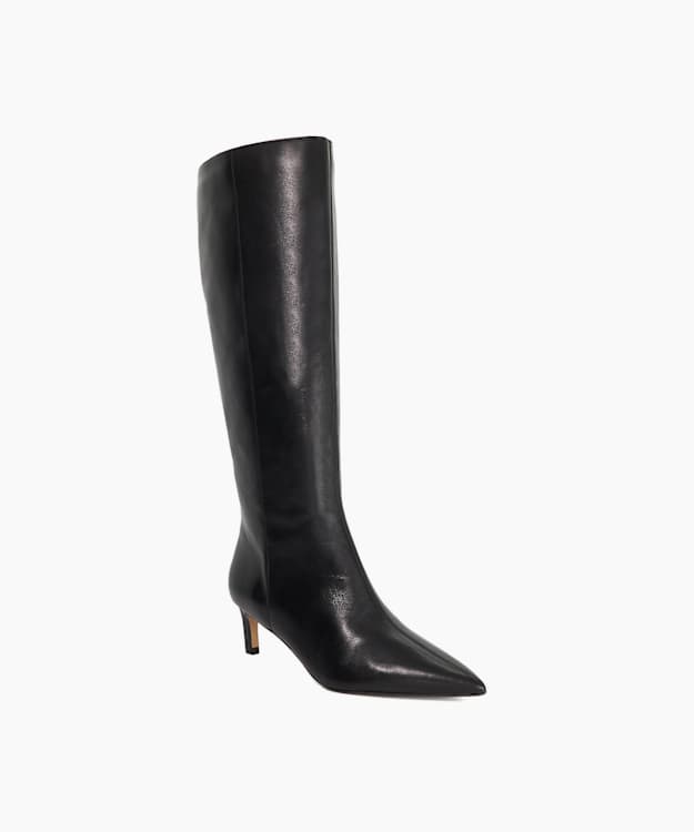 Smoothly Black - Kitten-Heel Knee-High Boots