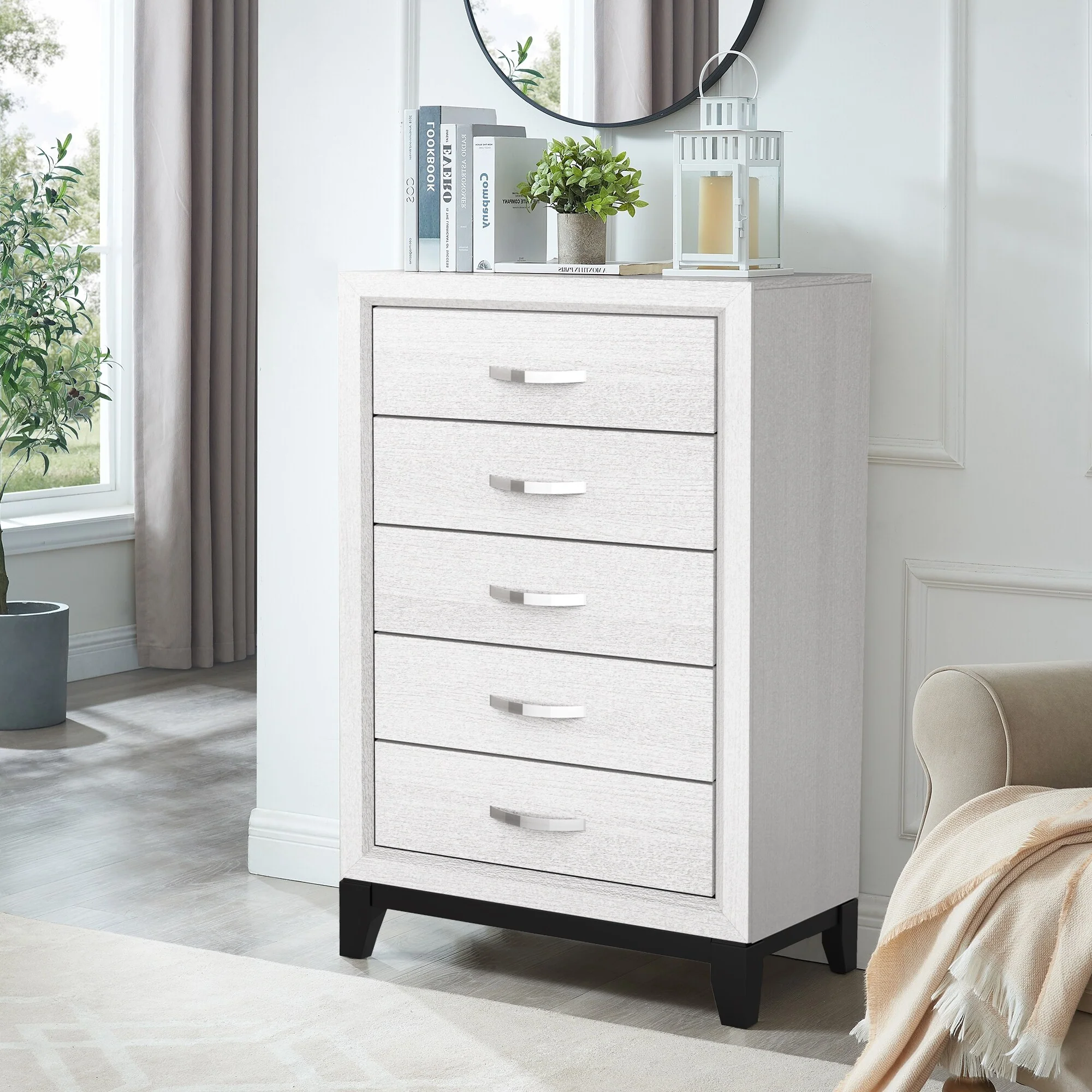 51 Tall Modern White Wood 5-drawer Storage Chest with Metal Pull