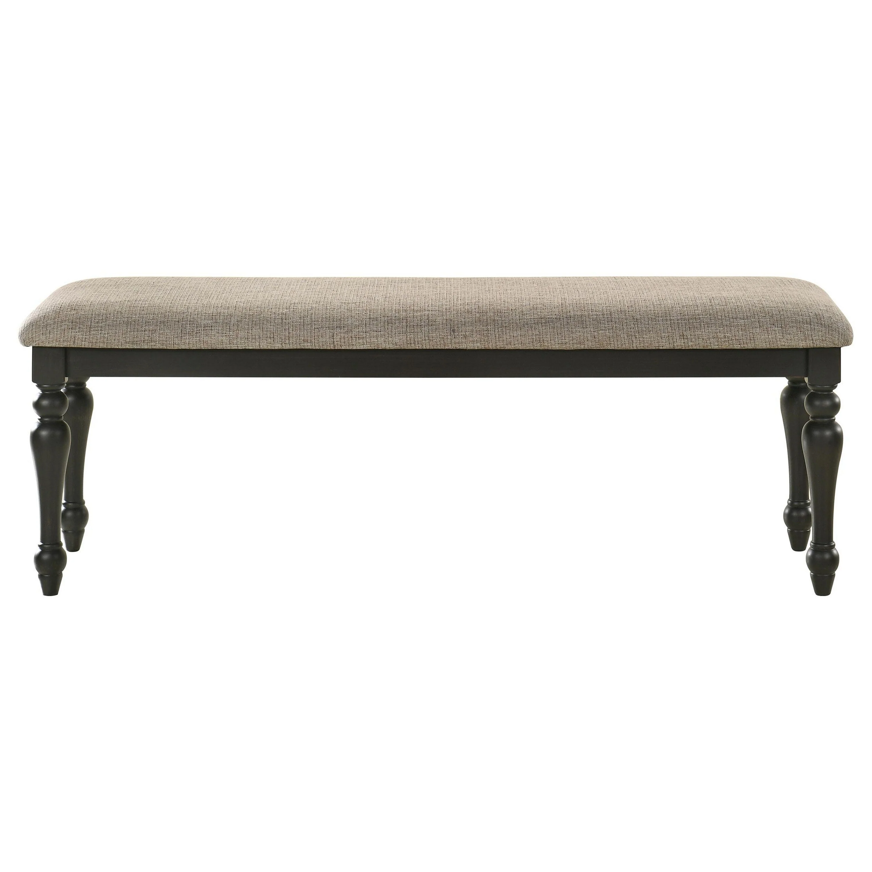 Brad Dining Bench, Turned Legs, Charcoal Gray Wood, Brown, 54 Inch