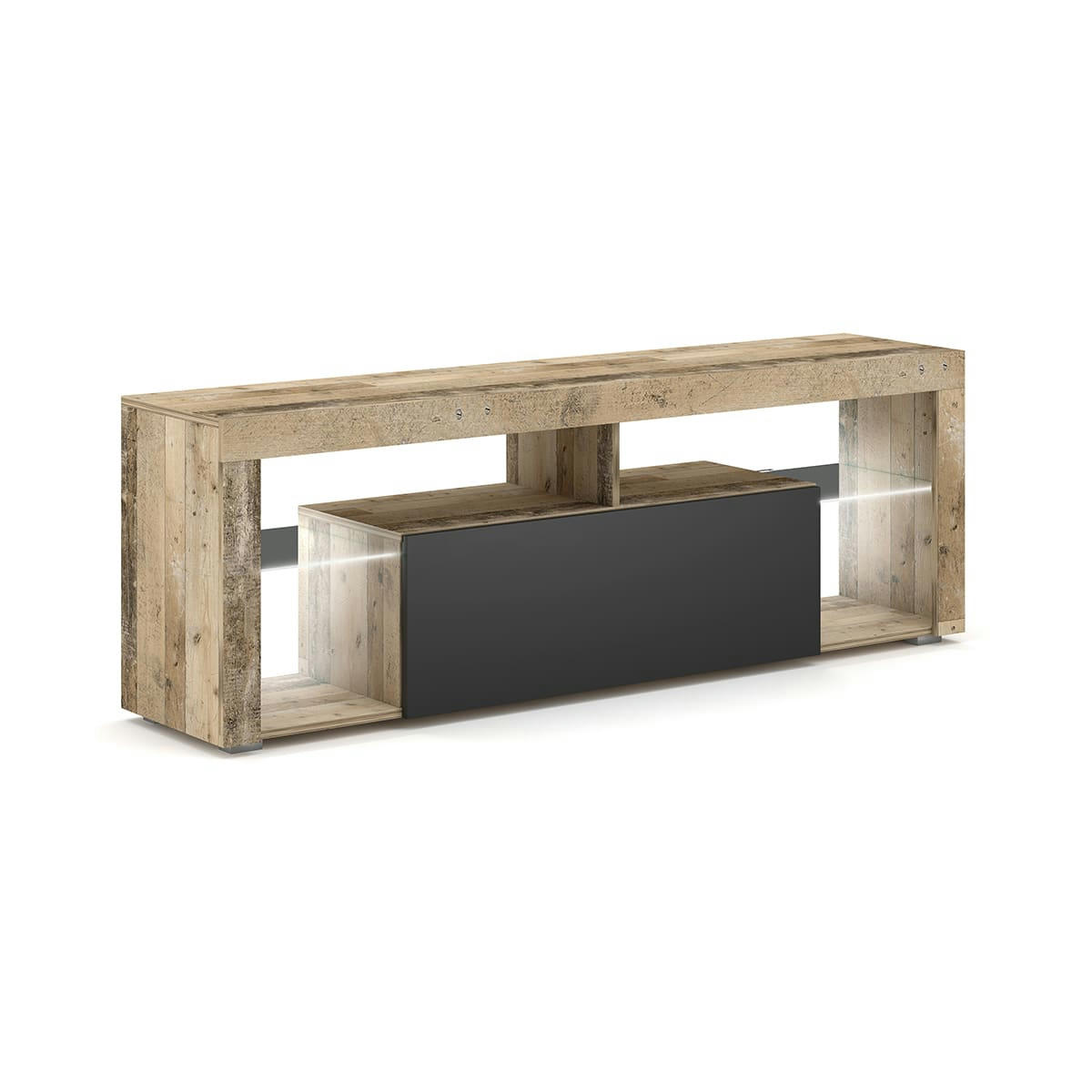 - Meuble tv 1 porte 140 cm avec led naturel et gris anthracite