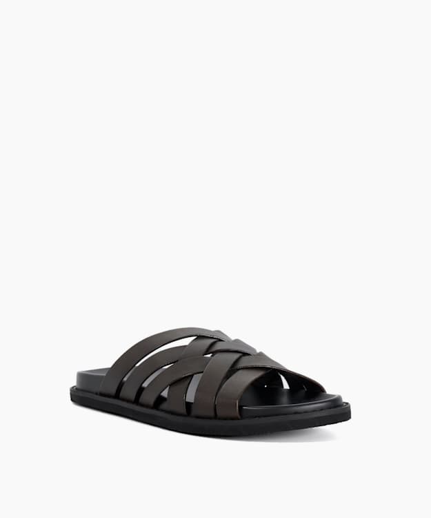 Iddris Brown - Leather Woven Slip-On Sandals