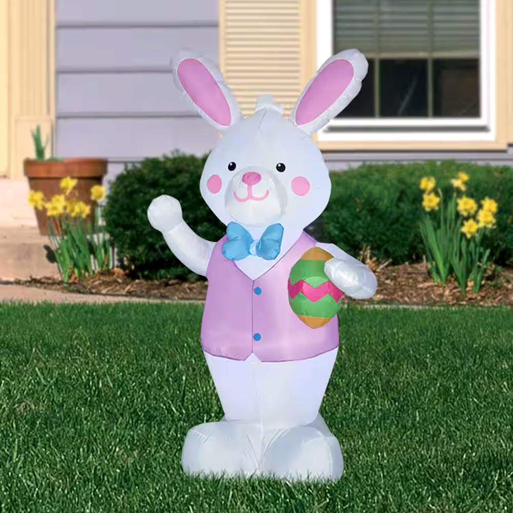 Gemmy Air-Blown Festive Bunny Décor with Easter Egg, 4-ft
