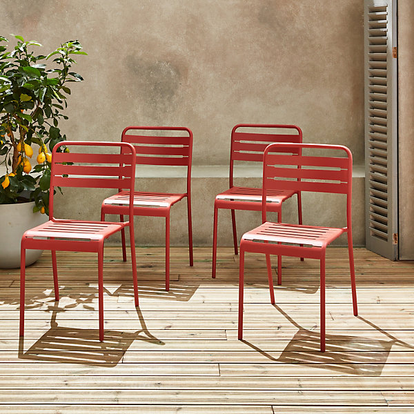 Lot de 4 chaises de jardin acier. 4 places. terracotta. Amelia. L44 x P52 x H79cm