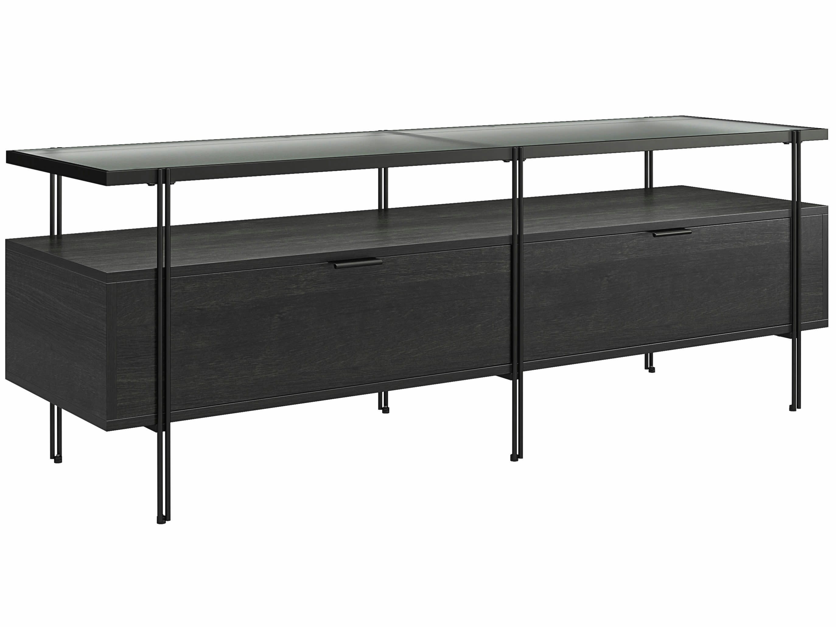 WAINWRIGHT - Meuble TV en verre et panneaux de particules stratifiés chêne noir