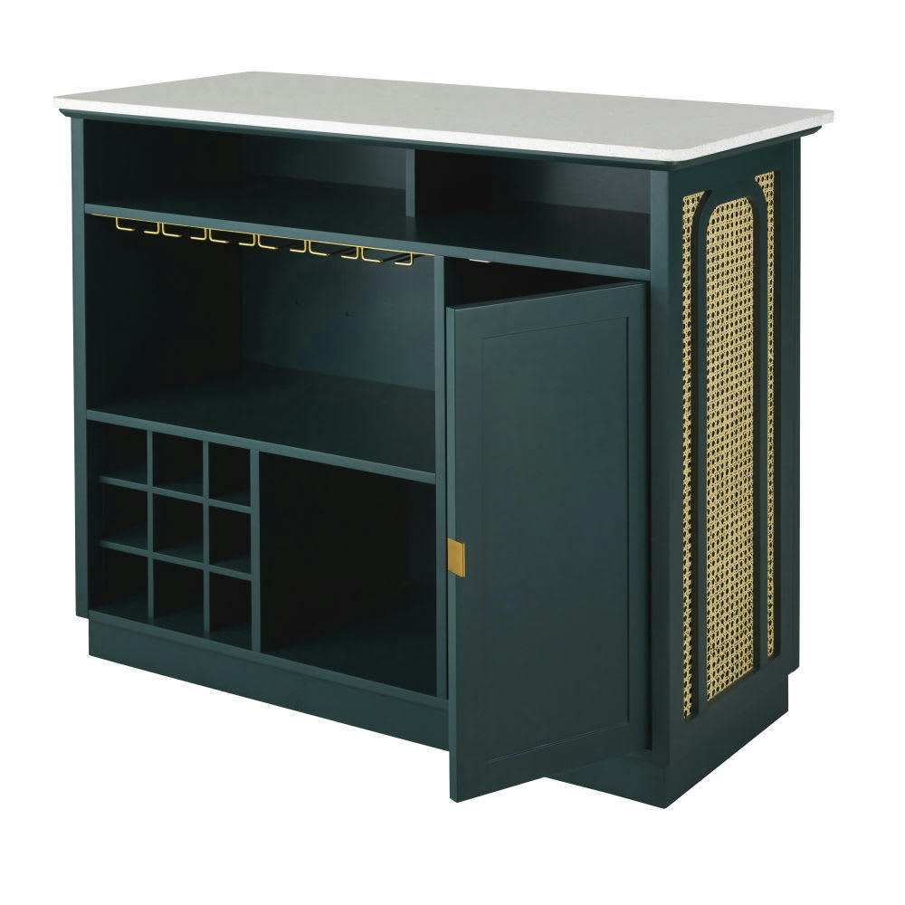 Splendid - Bar 1 porte cannage en rotin vert sapin et métal finition laiton