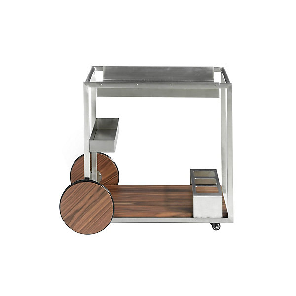 Chariot minibar élégant en acier inoxydable et noyer