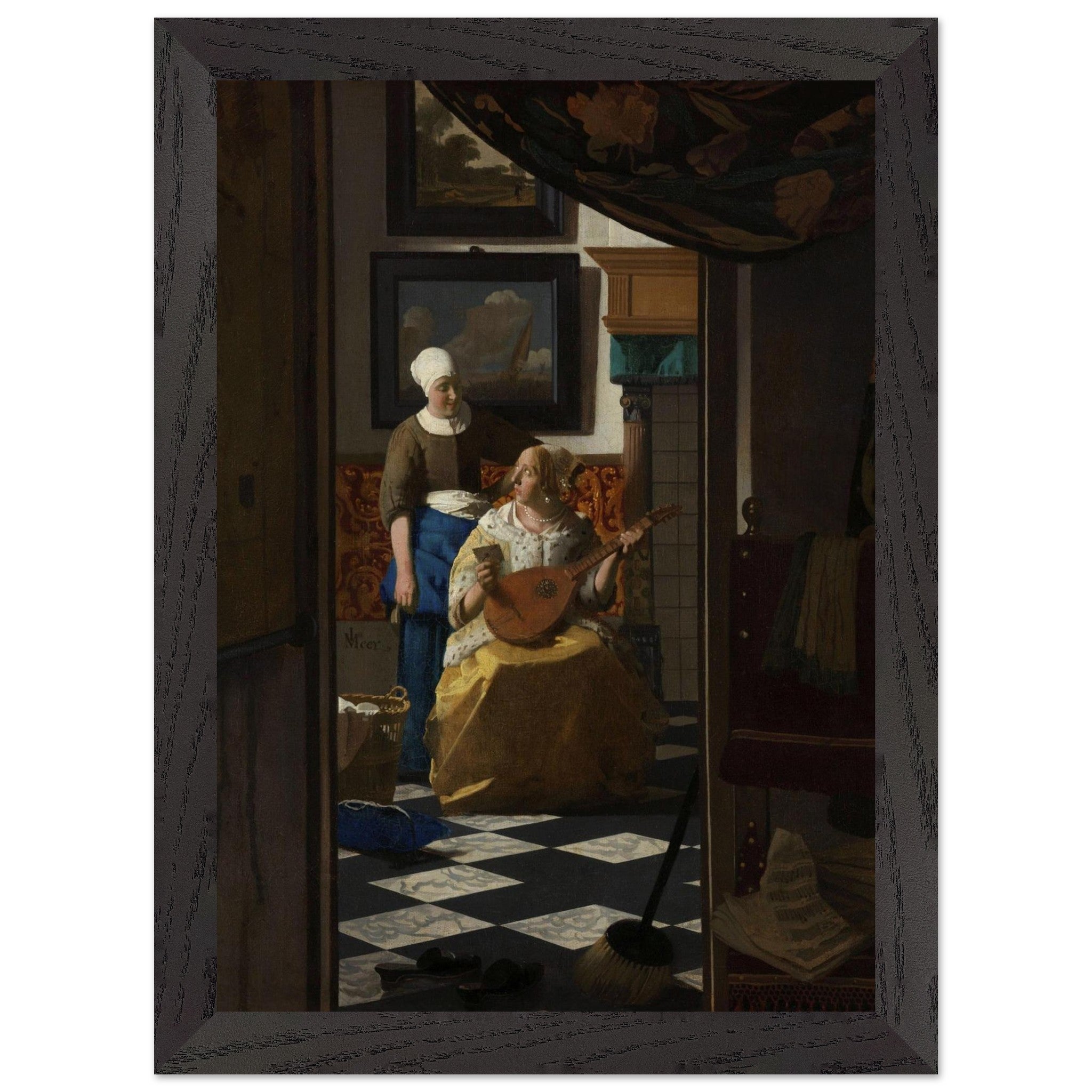 Artfulprints Poster met Lijst Johannes Vermeer - De liefdesbrief  - A4 21x29.7 cm - Bruin