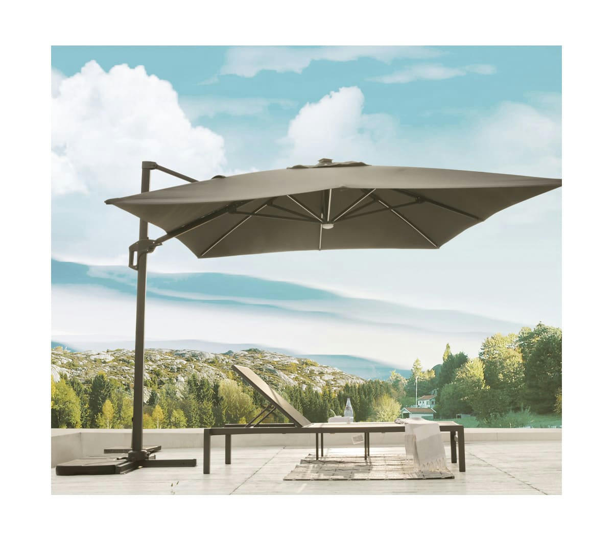 LUMINO - Parasol déporté 3x3m taupe - en aluminium