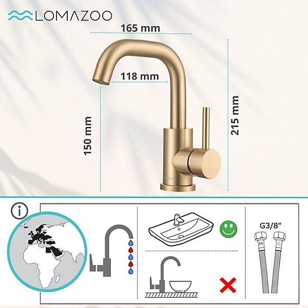 Mitigeur de lavabo LOMAZOO doré Stellar