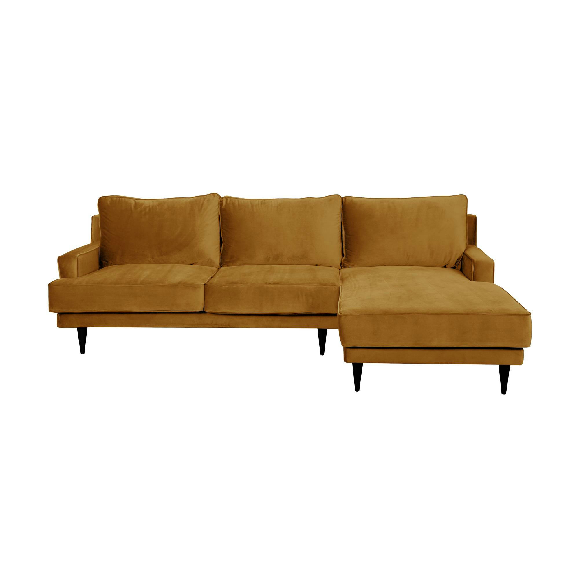 OSCAR - Canapé d'angle en tissu velours Canapé angle droit jaune mordoré