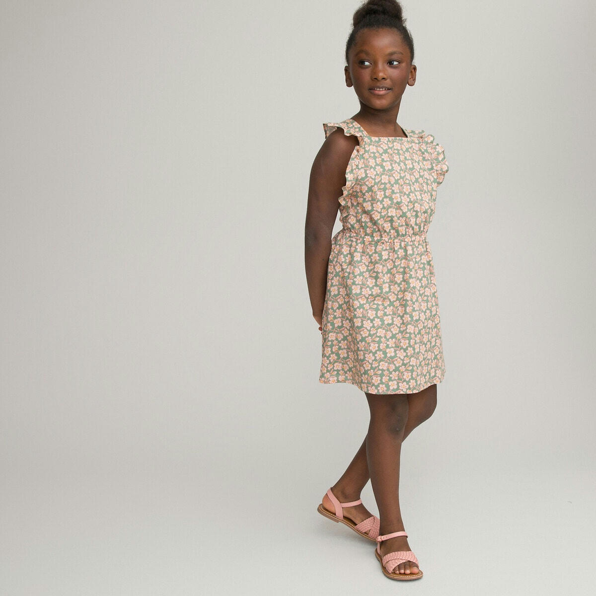 Robe sans manches à volants, imprimé fleurs