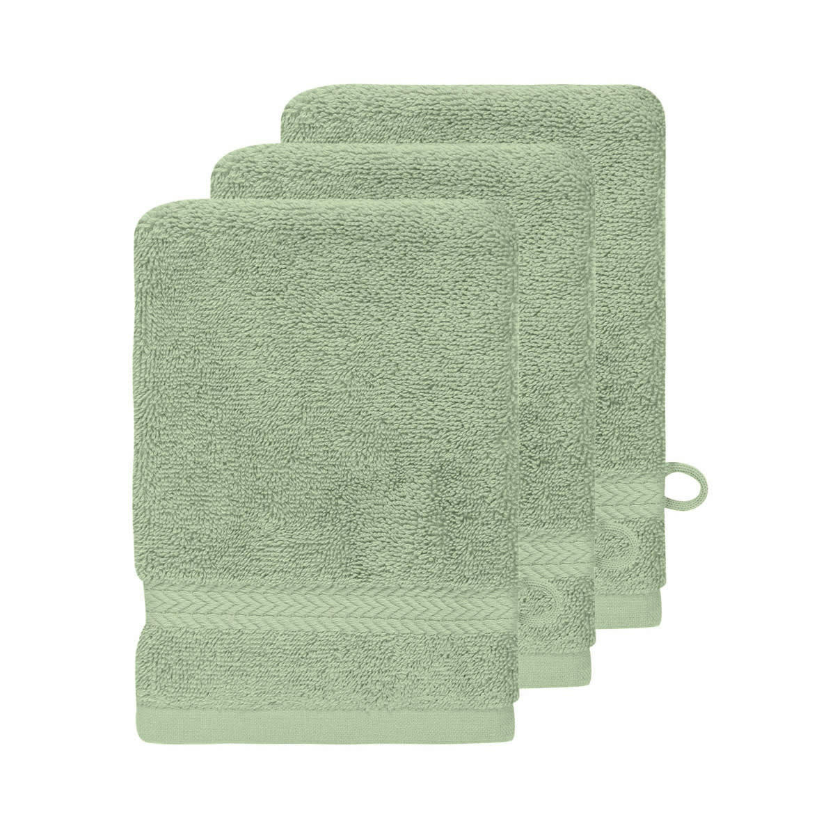 LUXURY - Lot de 3 gants de toilette 550gr/m²  sauge 16x22 cm