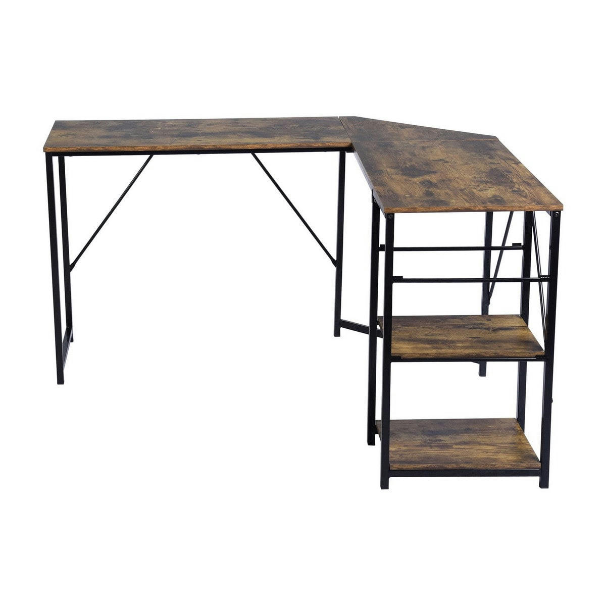 - Bureau d'angle style industriel avec étagères intégrées