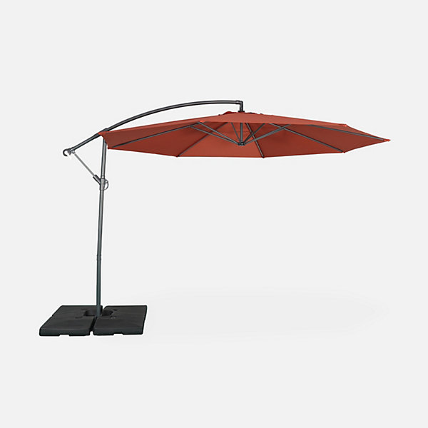 Parasol déporté D.350cm - Hardelot - Coloris Terracotta. structure anthracite. manivelle anti-retour.