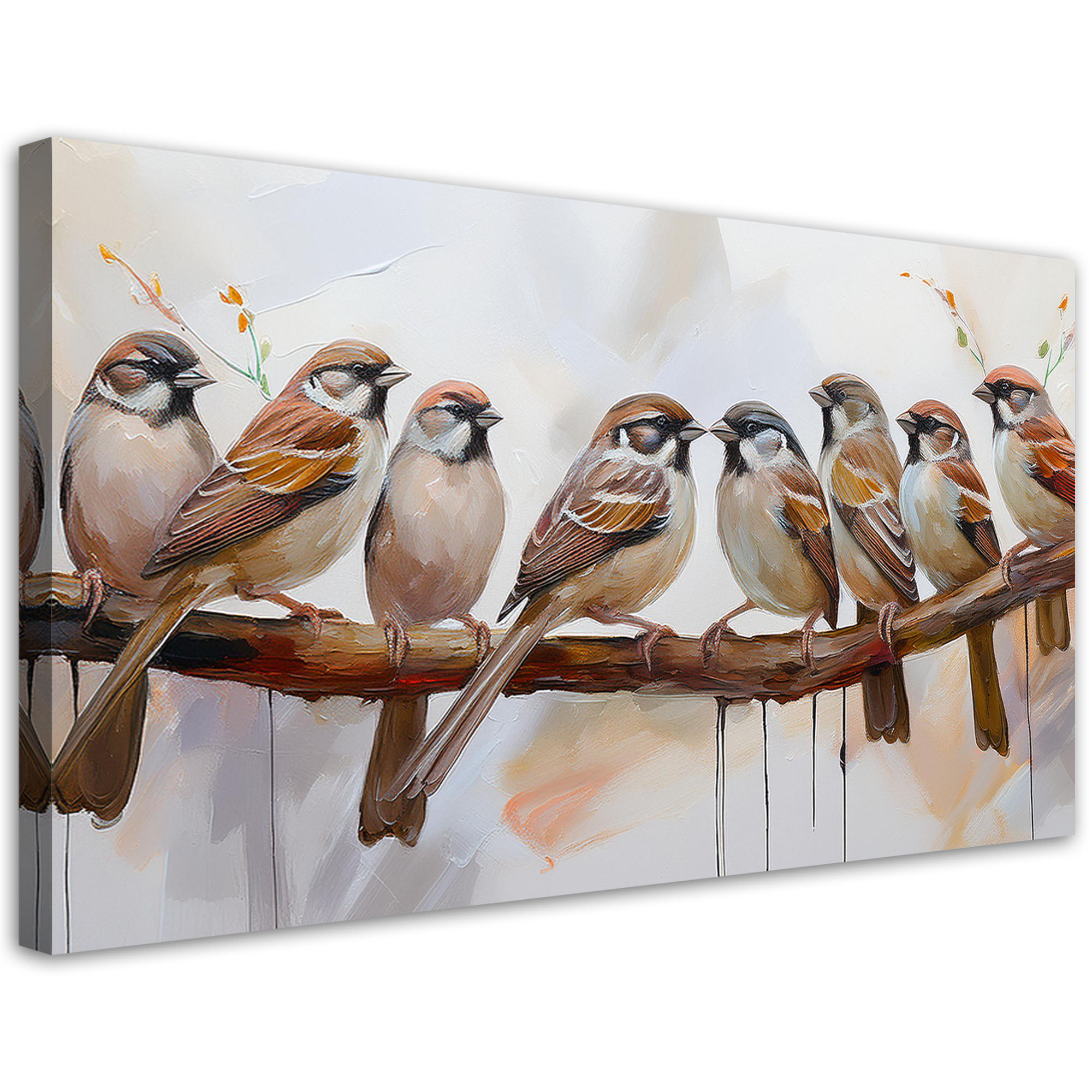 Feeby Obraz na płótnie, Ptaki Na Gałęzi Brązowy 120x60