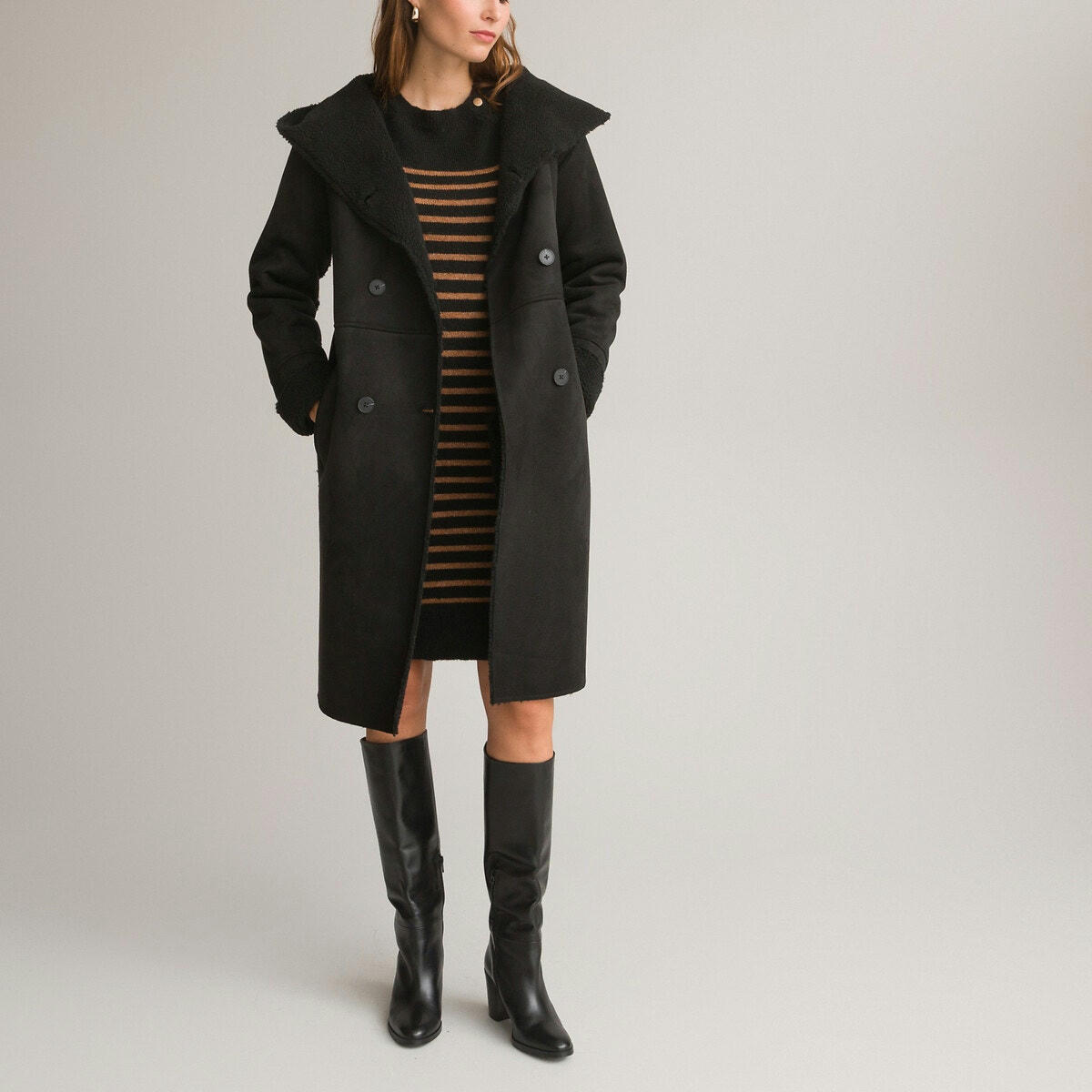Manteau mi-long, fermeture boutonnée, plein hiver