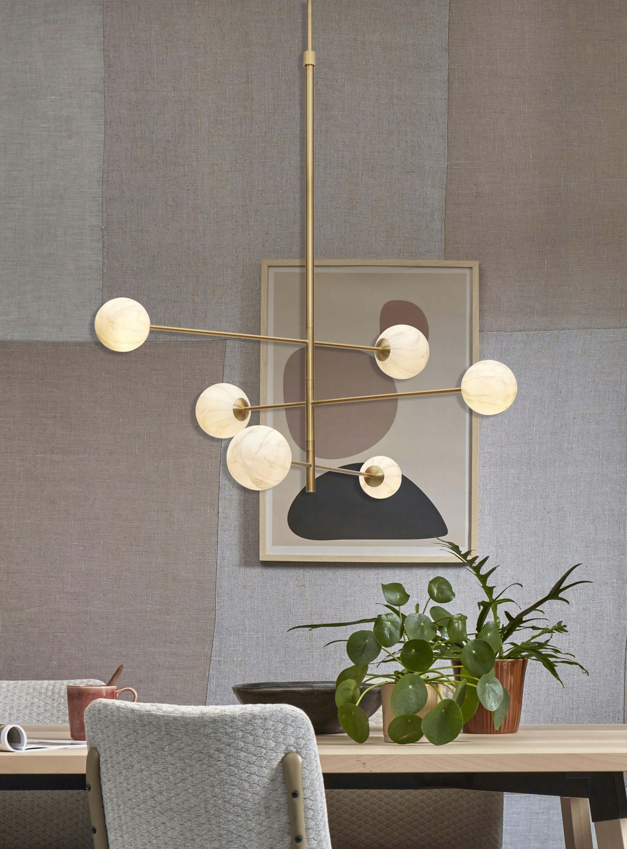 CARRARA - Suspension en fer abat-jour en verre or/verre teint, h. 95cm