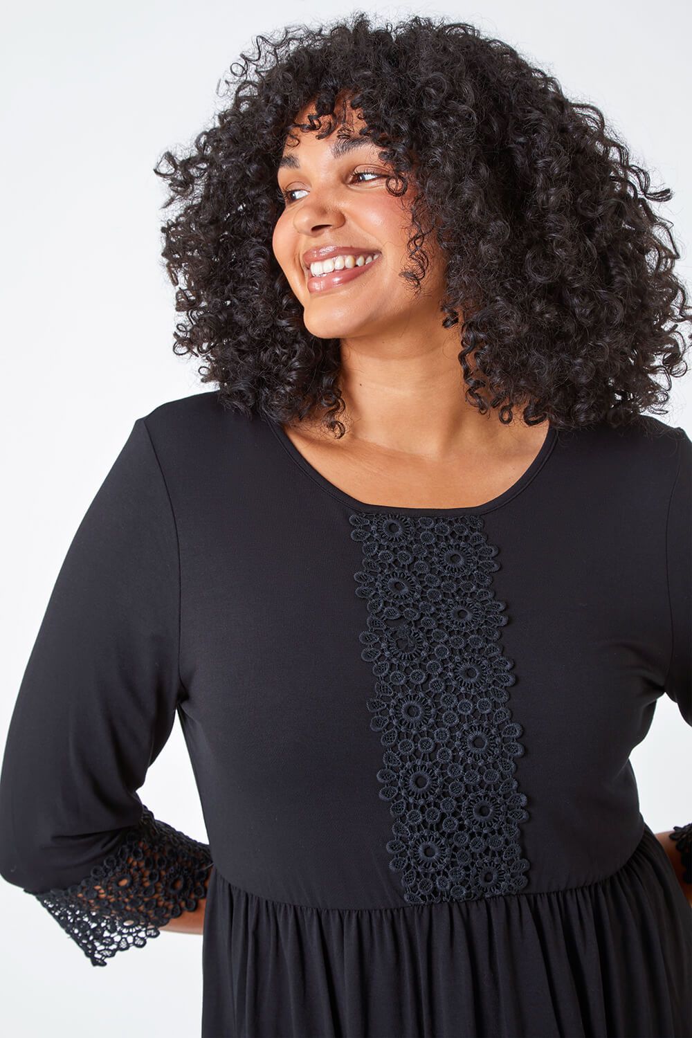 Roman Curve Lace Detail Stretch Tunic Top