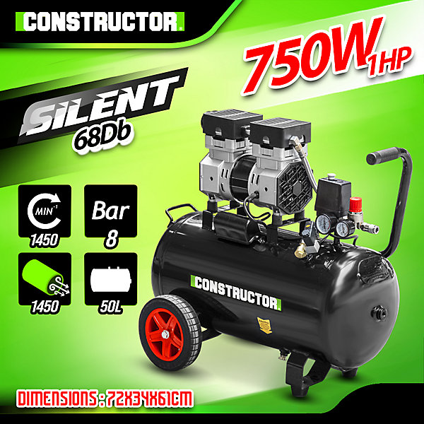 Compresseur 750W - 50L silencieux - 8 bars - Constructor