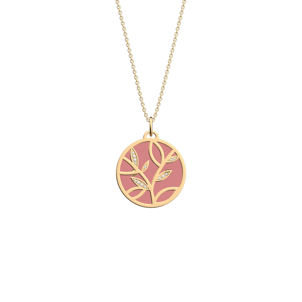 Collier Arbre de Vie, cuir réversible Pétunia / églantine