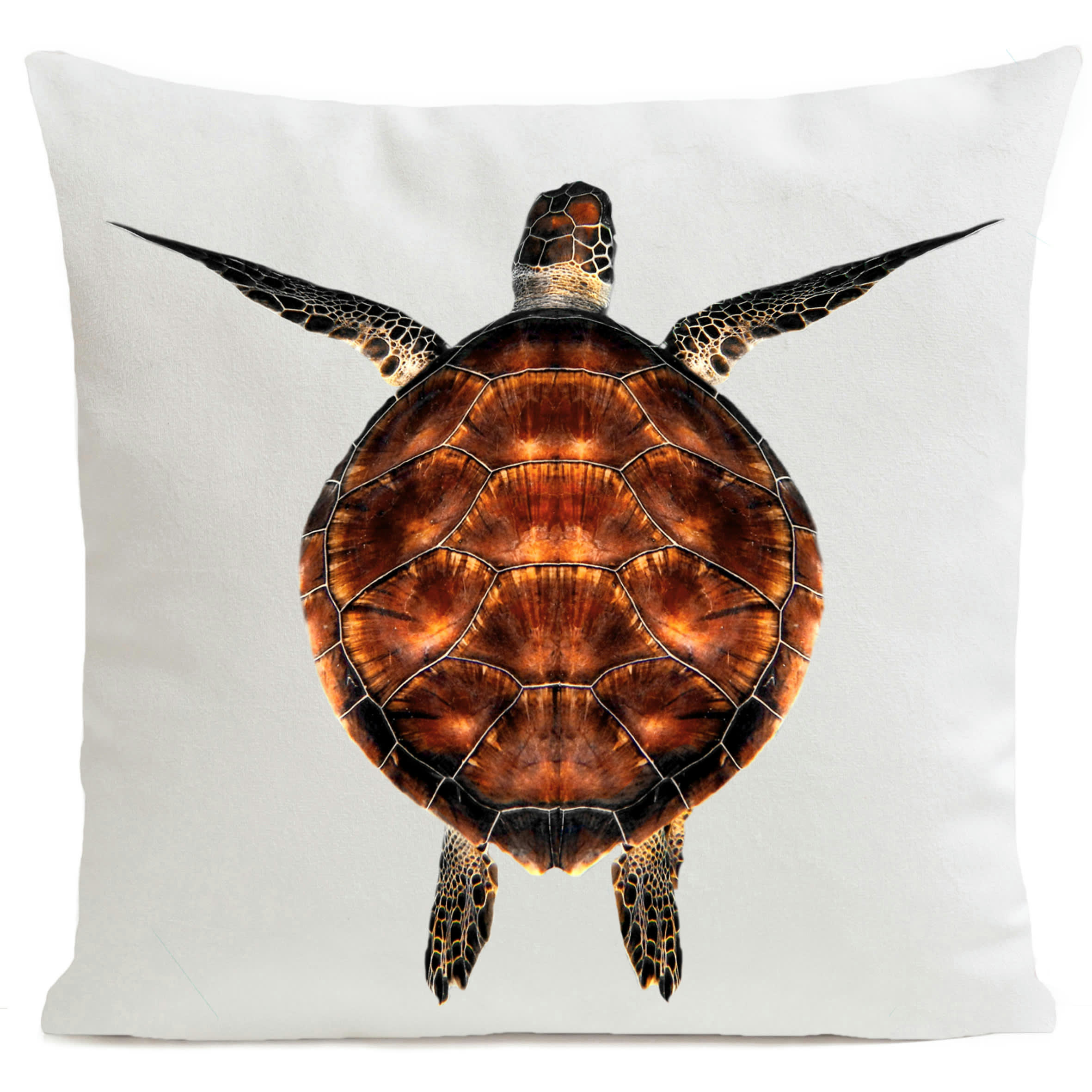 - Coussin bord de mer tortue suédine blanc 40x40cm