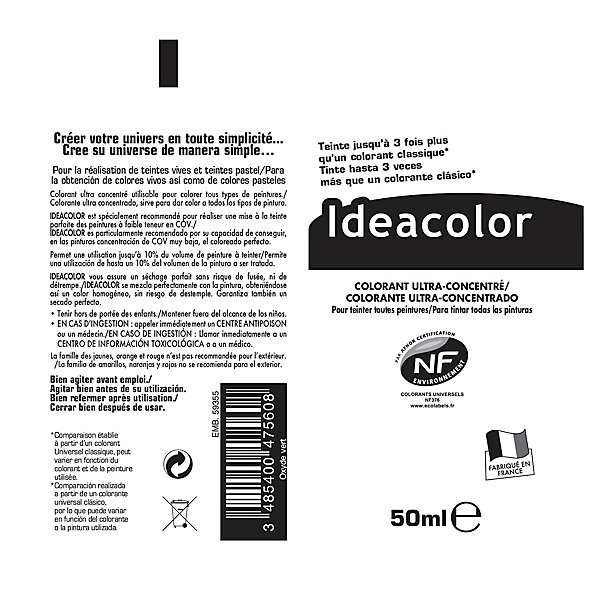 Colorant universel toutes peintures Ideacolor oxyde vert 50ml