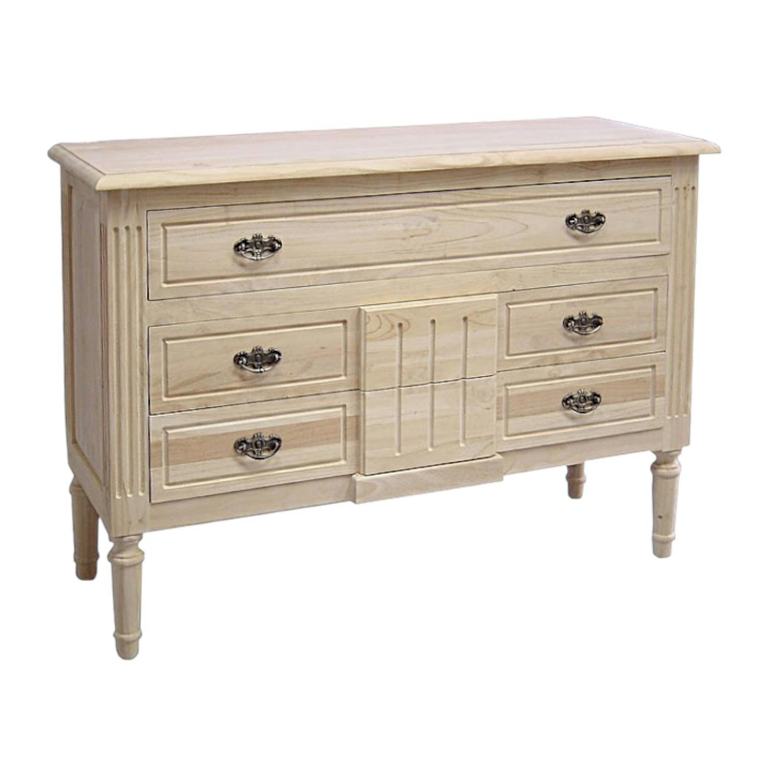 Commode Hévéa 3 tiroirs, effet 5 tiroirs, 112x40x80cm MAORI