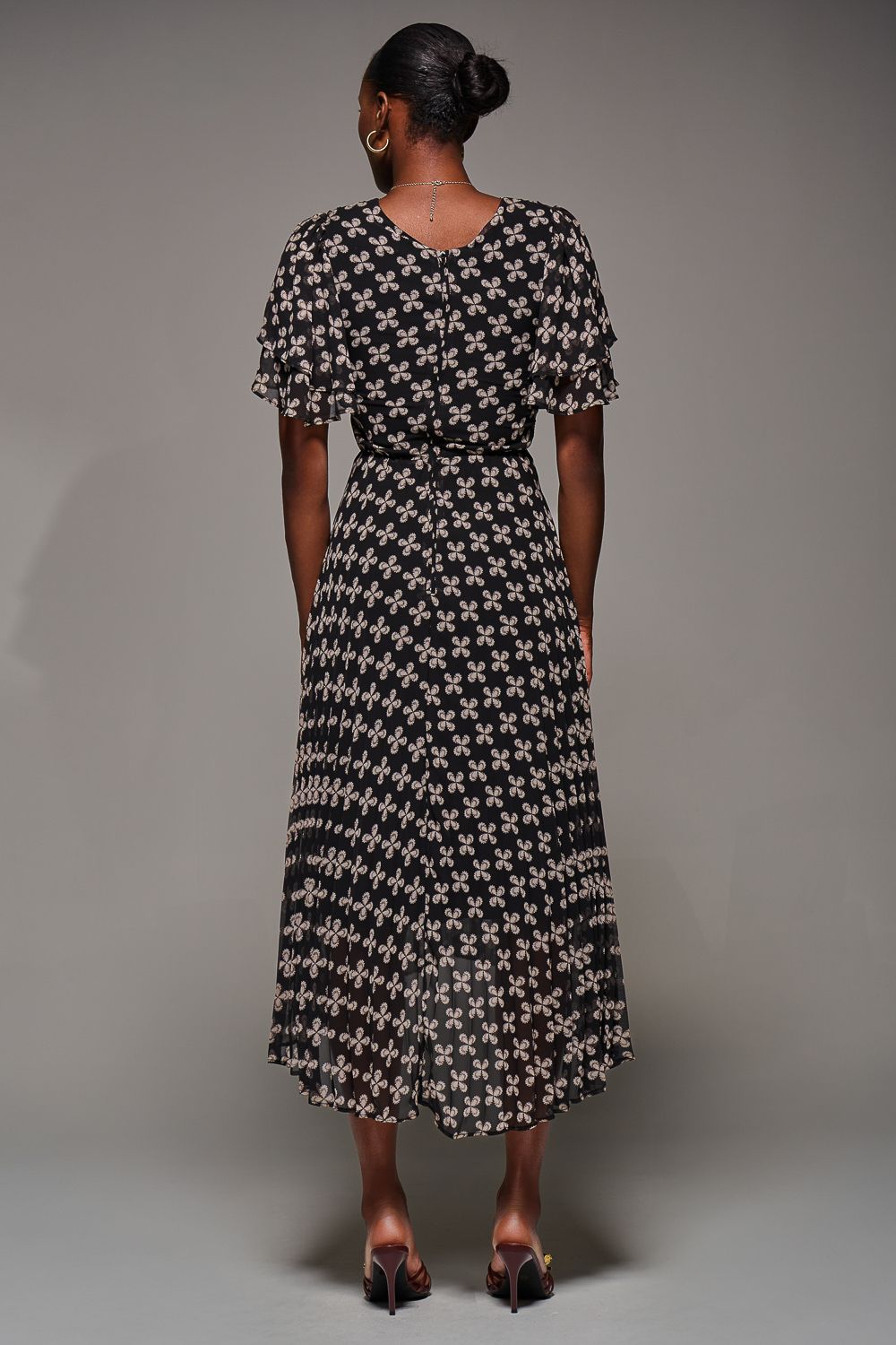 Jolie Moi Angel Sleeve Pleated Chiffon Midaxi Dress