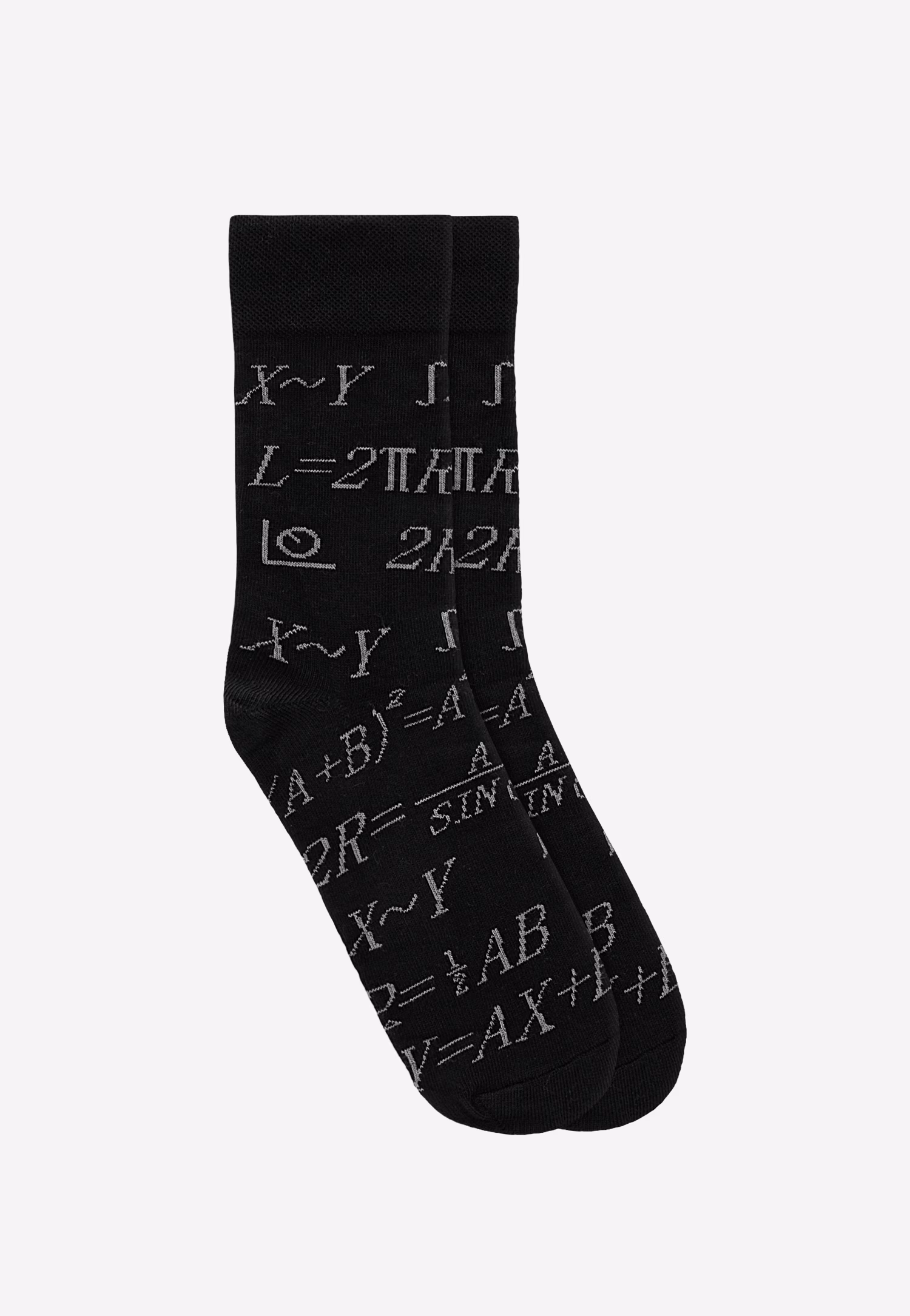 Czarne wysokie skarpety w matematyczne wzory