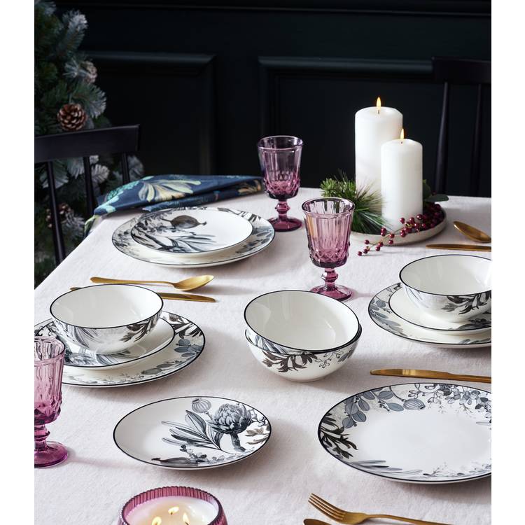 Habitat Monochrome 12 Piece Fine China Dinner set - Grey