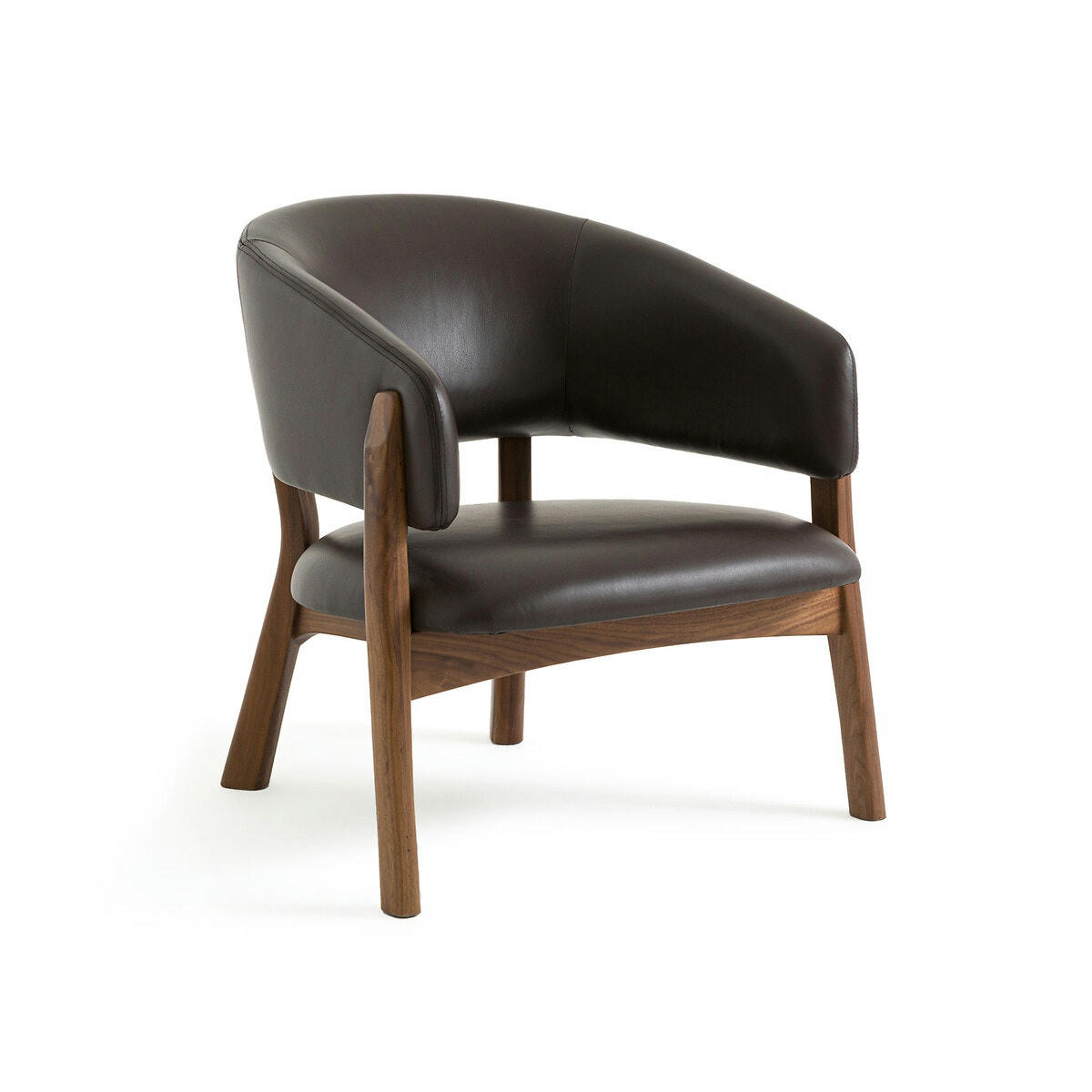 Fauteuil en noyer massif et cuir, Chablis
