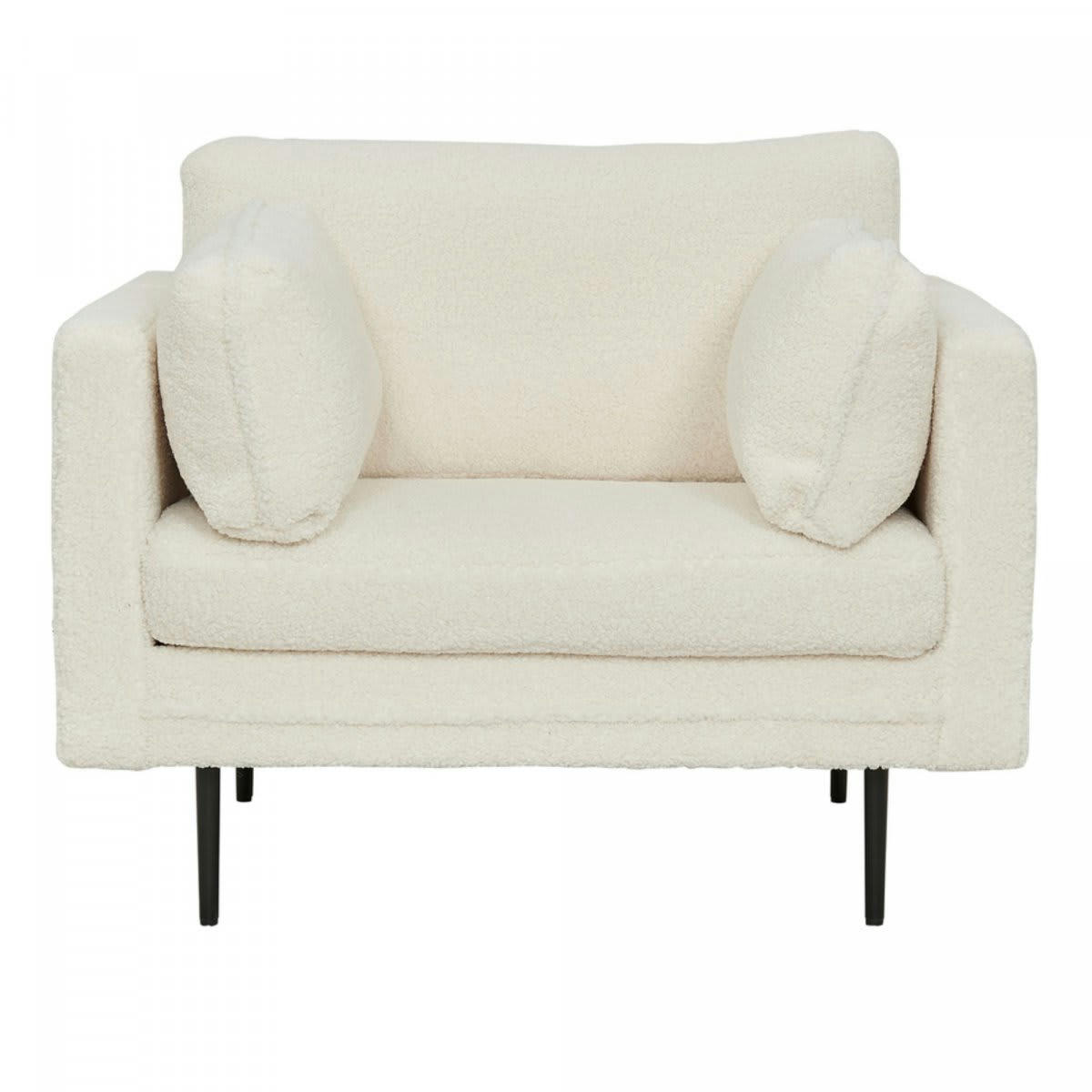 ROMEO - Fauteuil moderne en peluche avec pieds en métal blanc