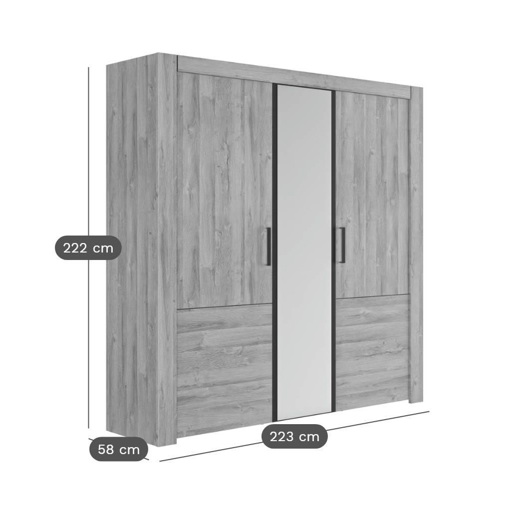 EMILIE - Armoire 3 porte avec 1 miroir effet bois