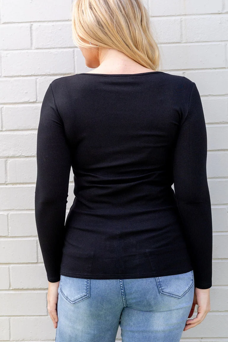 Billi Long Sleeve Rib Tee in Black