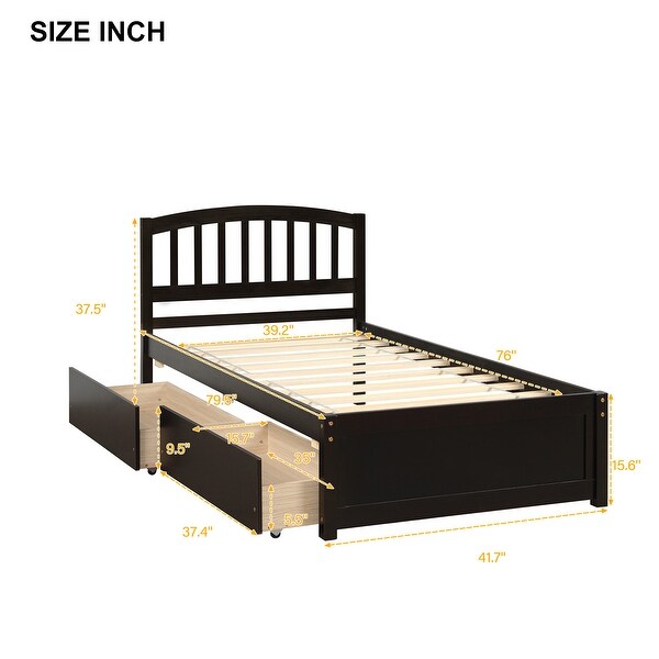 Twin Platform Storage Bed Wood Bed Frame with Two Drawers and Headboard Four colors