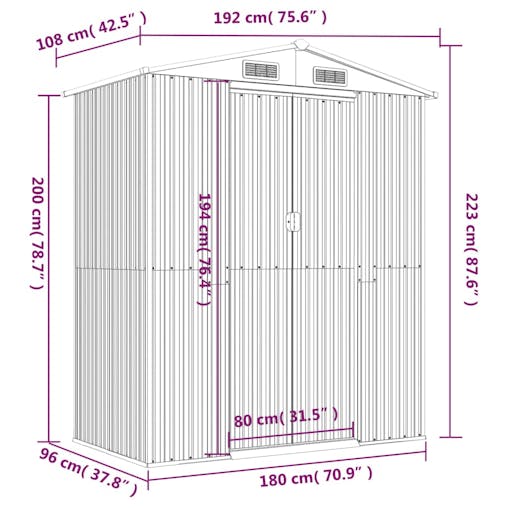 NNEVL Garden Shed Green 192x108x223 cm Galvanised Steel
