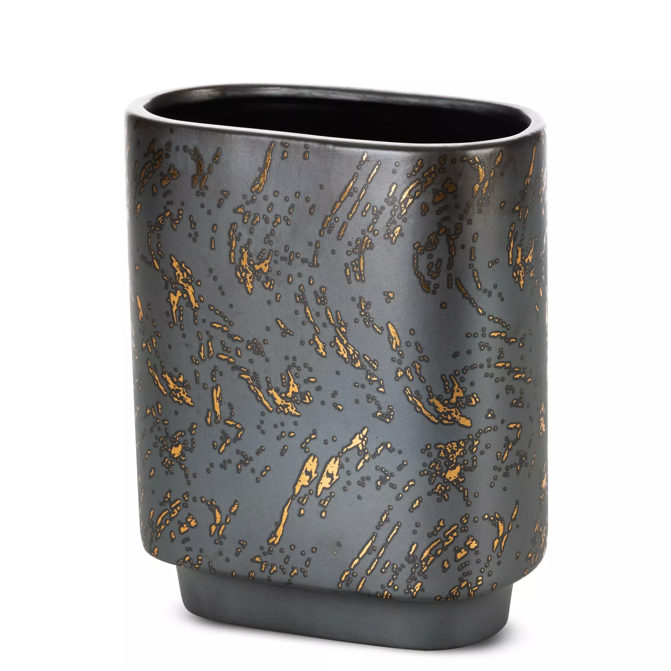 Wazon ceramiczny grafitowo-złoty dekoracyjnyzdobiony przecieranym wzorem 19x10x23 cm ARIELA