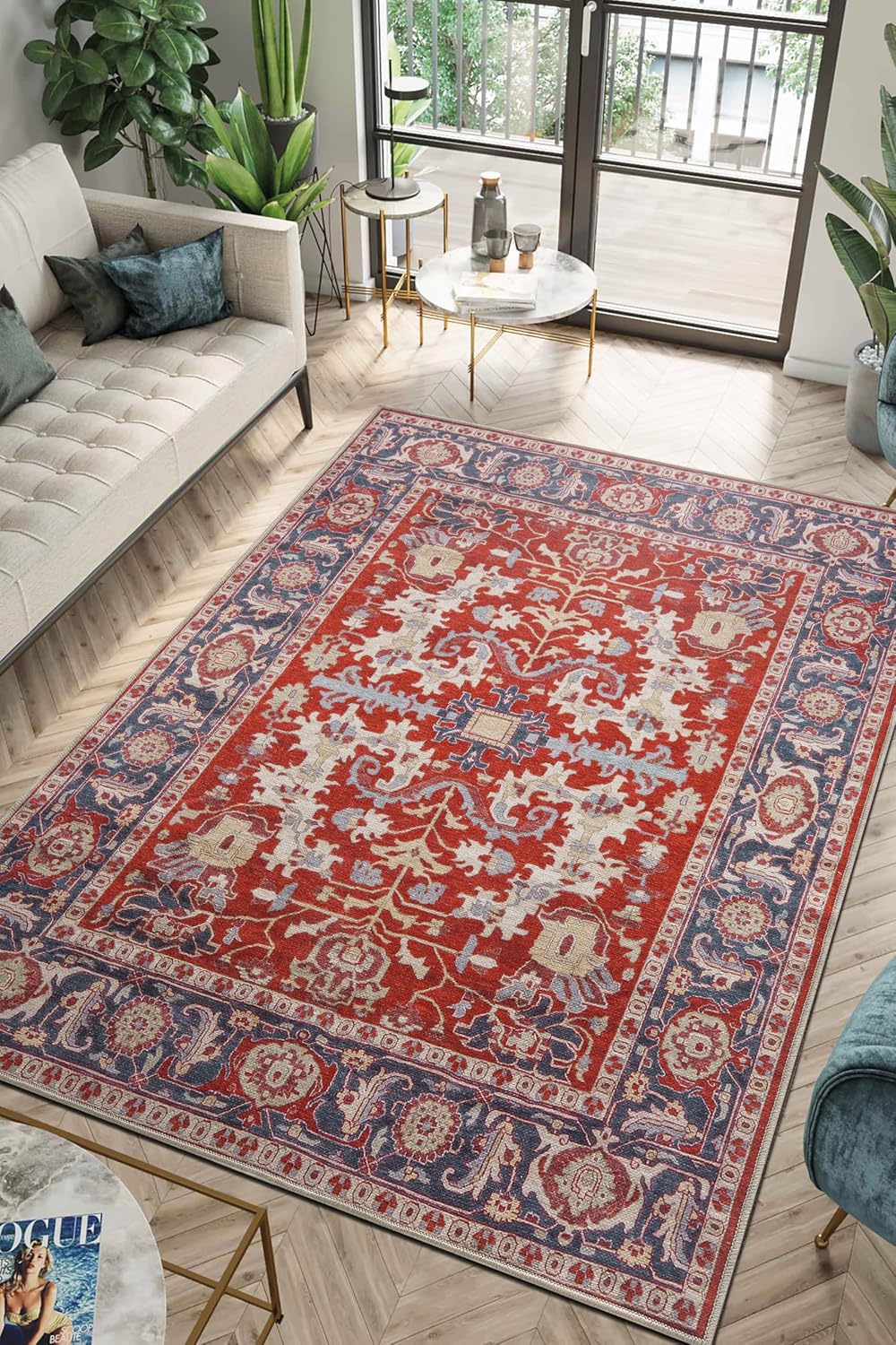 Keen Home Design 10x14 Rug - Machine Washable Area Rug with Non-Slip Backing, Ideal for Living Room, Dining Room, Bedroom - Vintage, Easy Clean, Durable, Low Pile Rug - (9'7 x 14')