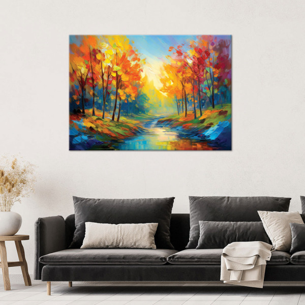 Feeby Obraz na płótnie, Kolorowy Las Drzewa Malowany 60x40